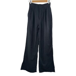 Abercrombie Fitch Black Linen Blend Wide Leg High Rise Pants money preppy XS